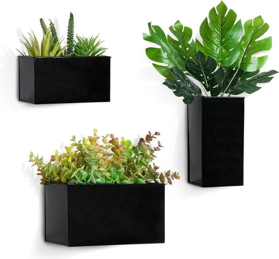 Tre pezzi di vasi da parete in metallo, vaso da parete per fiori, lampada da parete, vasi da parete per piante, decorazione per parete, decorazione per giardino