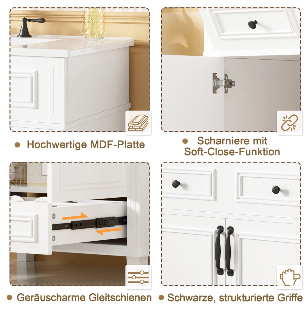 Mobile lavabo freestanding bianco MDF e ceramica 77x46x86 cm