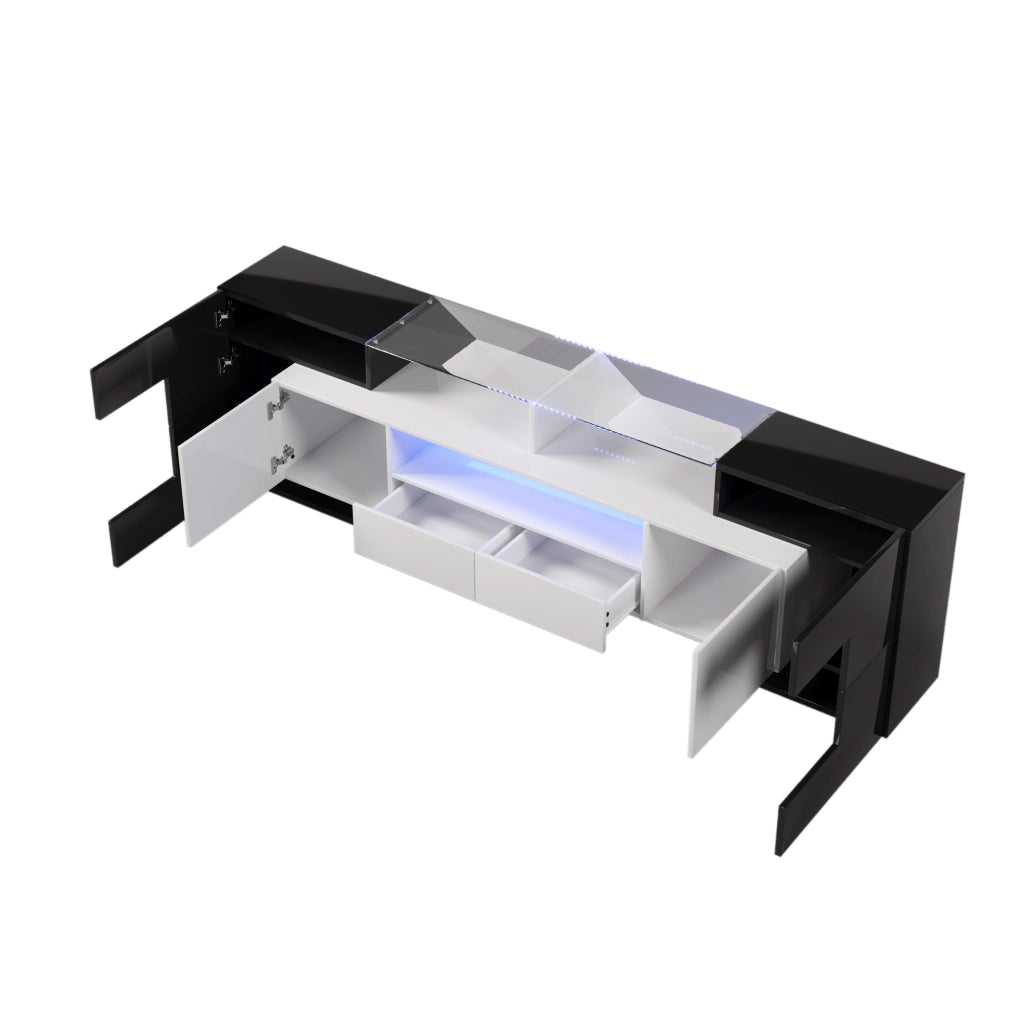 OKWISH Mobile TV con 4 Ante, 2 Cassetti e 3 Vani, LED, Finitura Lucida, per Soggiorno, MDF, 200 x 35 x 60 cm