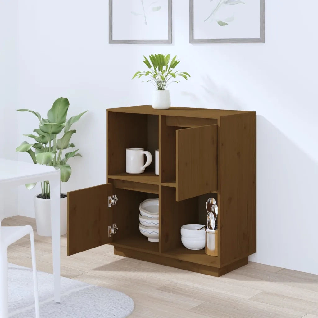Credenza | Madia | Buffet da pranzo | Armadio da pranzo Marrone Ambrato 74x35x80 cm in Legno Massello di Pino