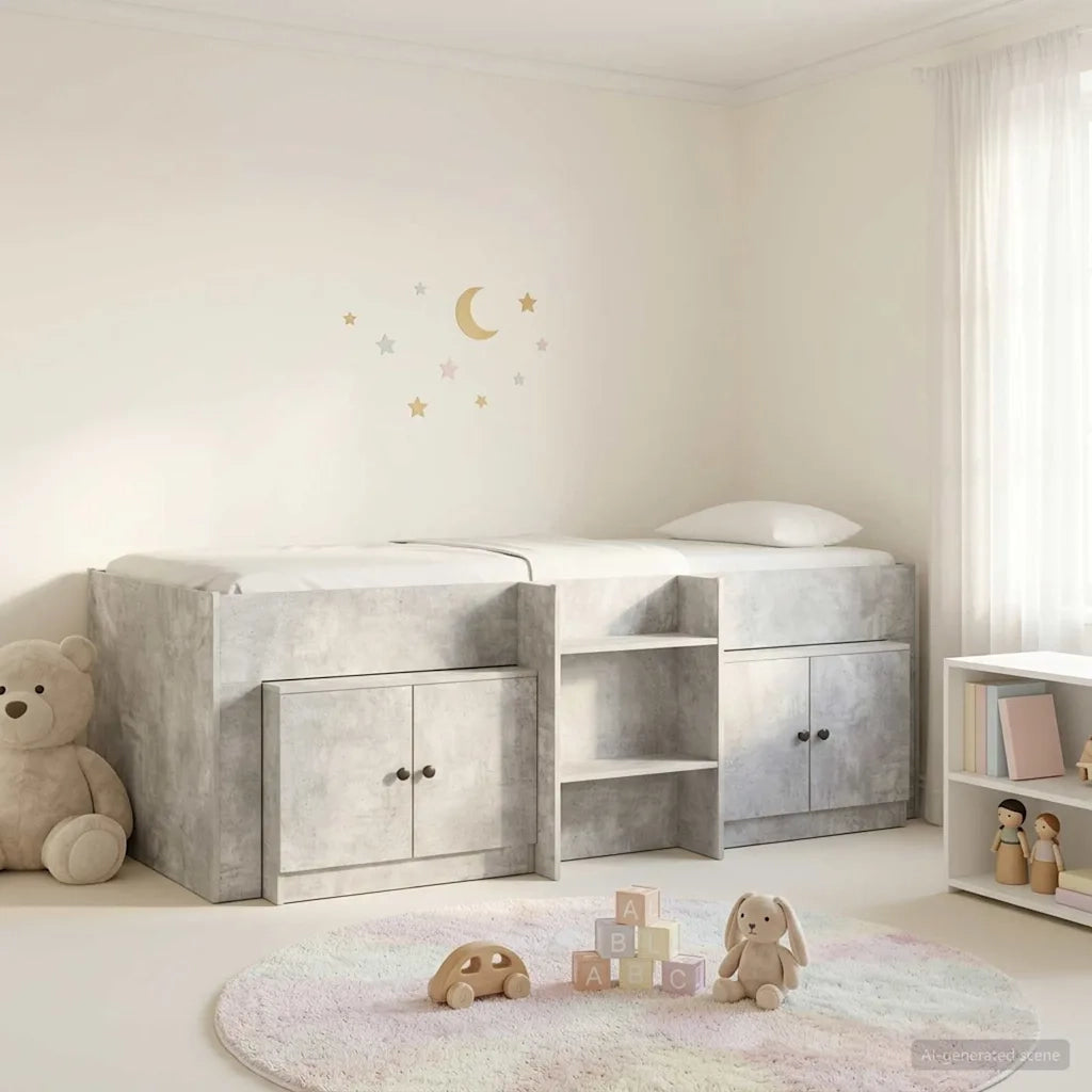 Struttura Letto Loft con Mobile con porta 3 pz Grigio Cemento 3423385