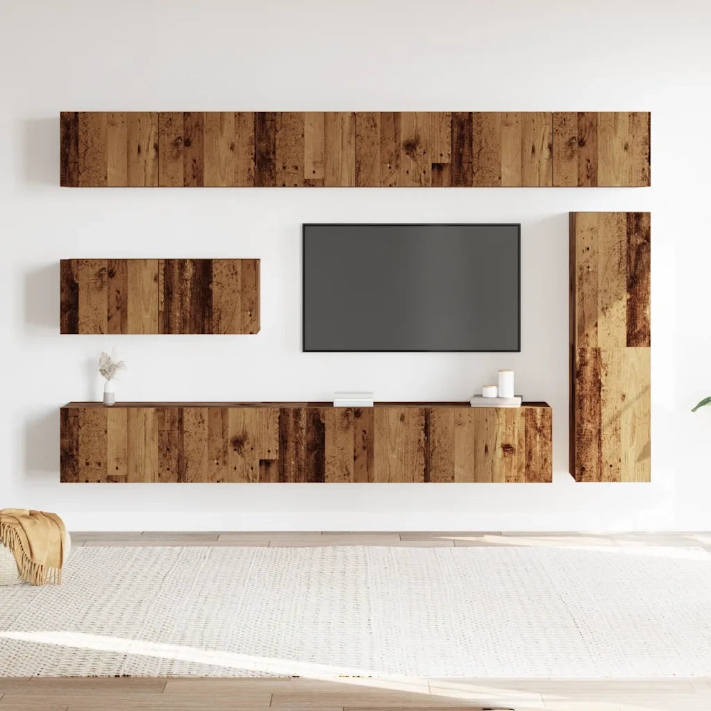 Set Mobile TV 7 pz | Armadietto TV | Mobile Porta TV Montato a Parete Legno Antico in Truciolato
