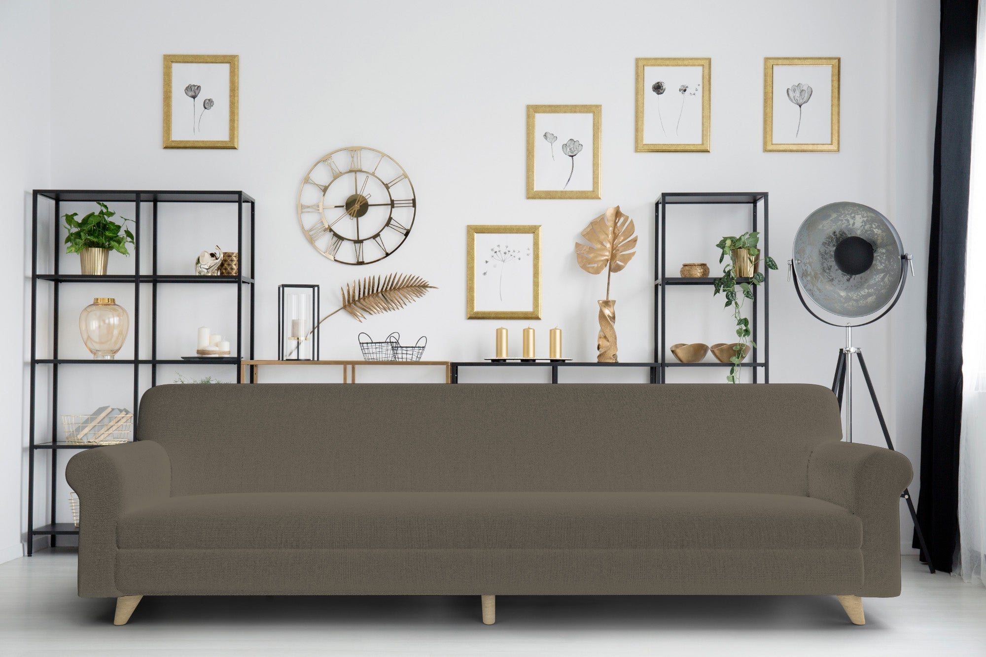 Copridivano Elasticizzato 4 Posti in Poliestere Tortora