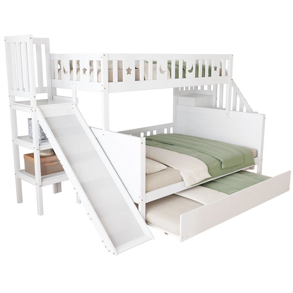 Letto a castello con scivolo e ripiano in legno massello 90x200 140x200 cm