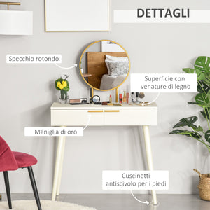 Consolle Trucco con Specchio e 2 Cassetti 80x40x123 cm in Legno Bianco