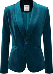 Blazer in velluto con colletto a sciarpa e chiusura a bottone per donne - Disegno liscio - Adatto come giacca da ufficio