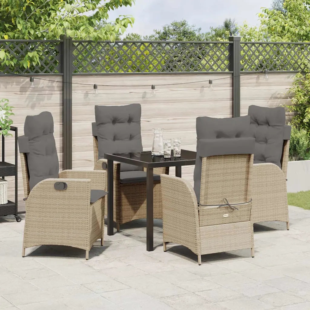 Set da Pranzo per Giardino con cuscino 5 pcs Beige polyrattan 3380513