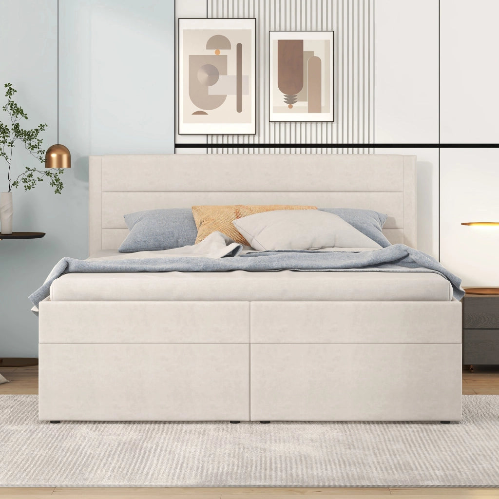 Letto matrimoniale contenitore 140x200 cm con rete a doghe; beige