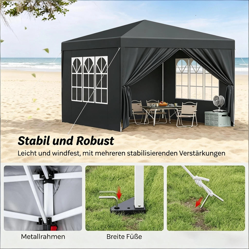 Pavillon Da Giardino Pieghevole 3x3 M Antracite Ferro E Tessuto Oxford Per Esterni Con Altezza Regolabile