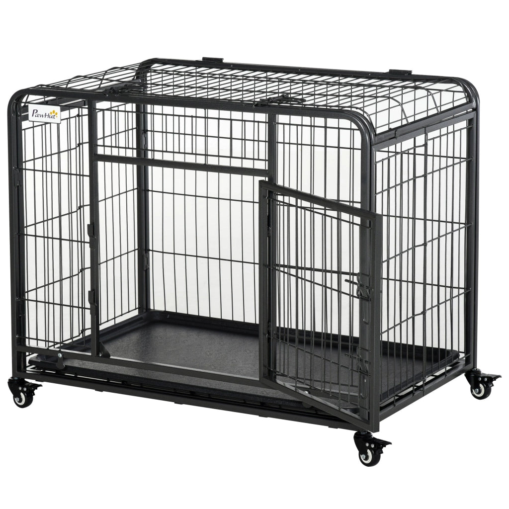 Gabbia per Cani Pieghevole 109,5x71x78 cm con Ruote in Metallo Grigio Scuro