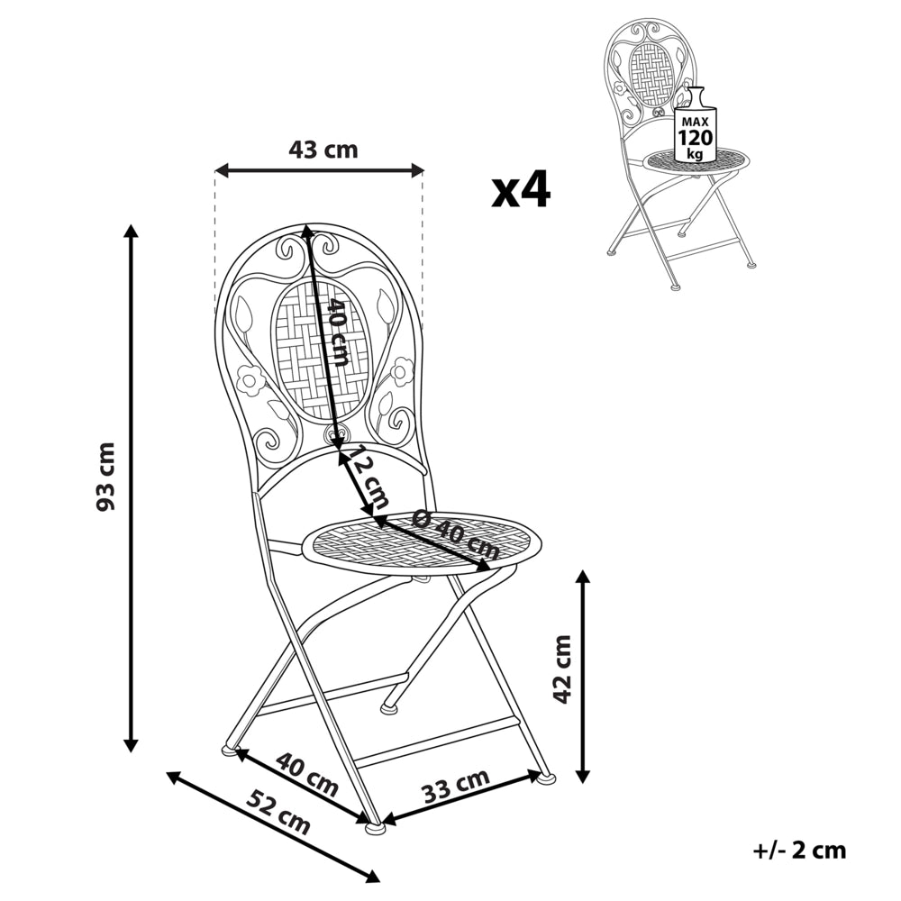 Set di 4 Sedie da Giardino Bistro Pieghevoli in Metallo Bianco Sporco