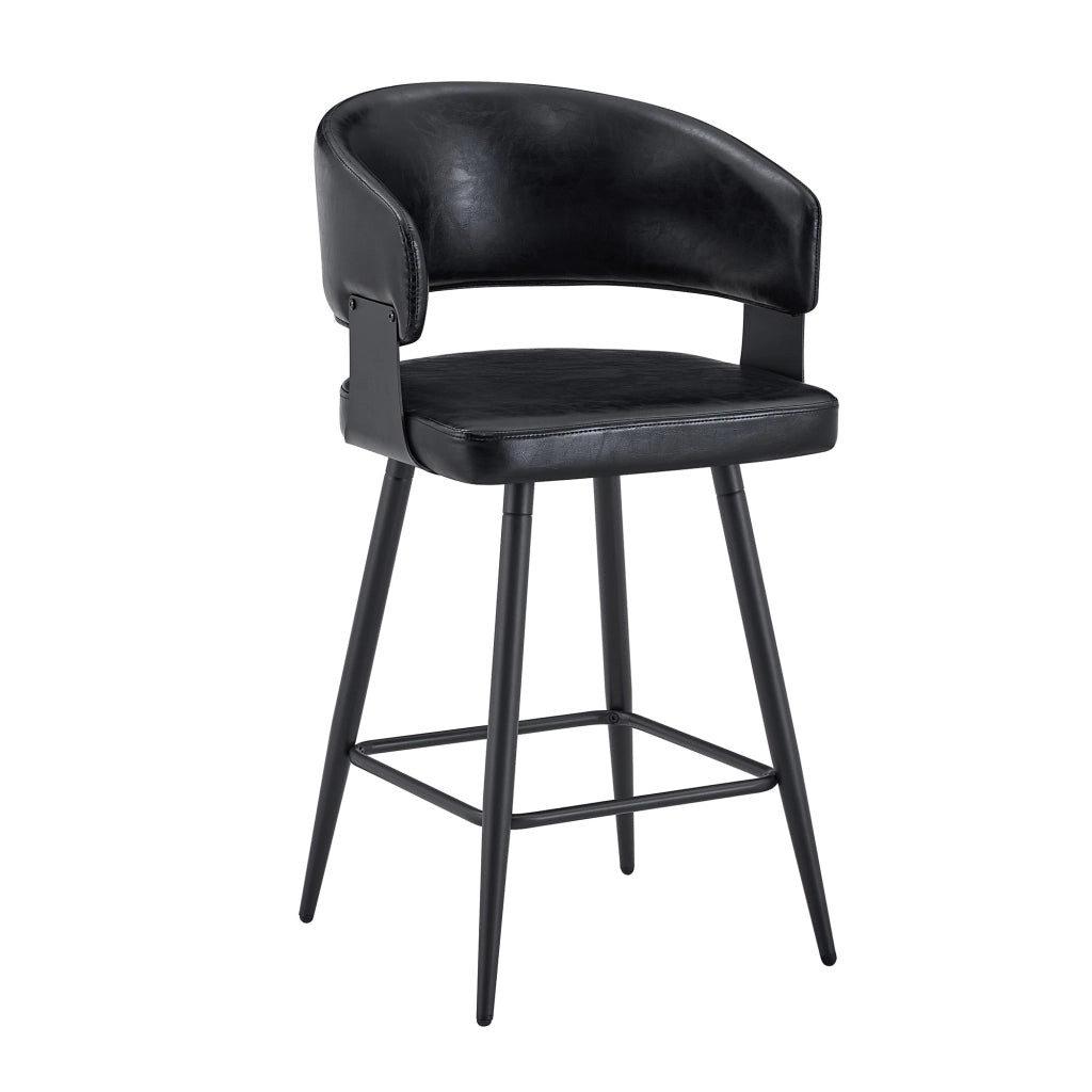Sedia da Sala da Pranzo Imbottita con Schienale Curvo e Braccioli, Struttura in Metallo, in PU Nero