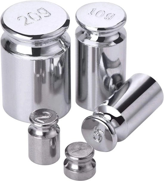 Set di pesi di calibrazione - 1 g/2 g/5 g/10 g/20 g - Costruzione in acciaio - Resistente alla corrosione - Per bilancia digitale - Calibrazione precisa - Set di pesi di calibrazione