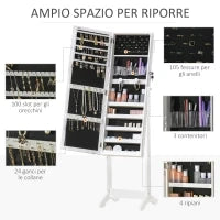 Specchio Portagioie Autoportante con Luce LED, Inclinazione Regolabile e Serratura, 46x36.5x151.5cm