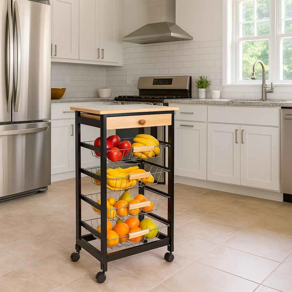 Carrello cucina in legno, 47x37x82h cm, nero