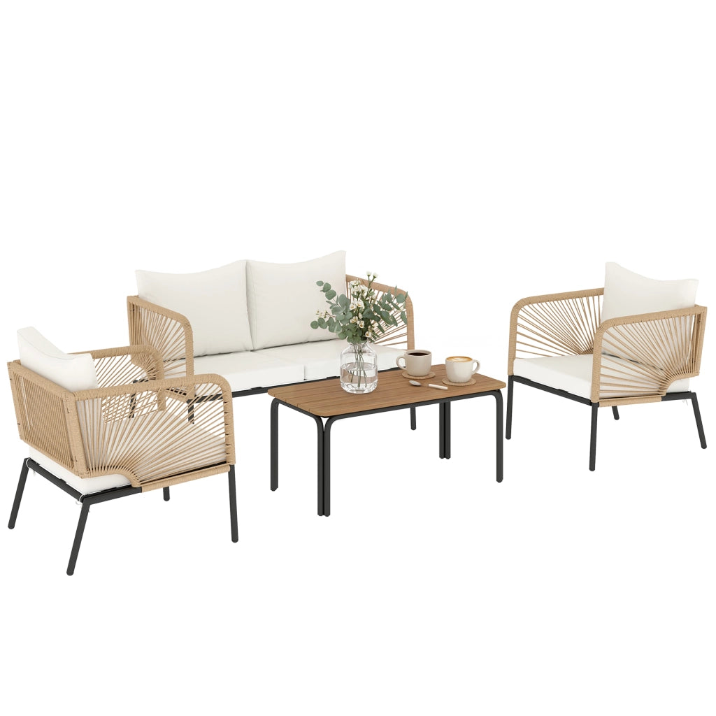 Set Giardino 4 Posti con Divano 2 Posti, 2 Poltrone e Tavolo ¨C Zephmum ¨C Grigio Polyrattan Textilene 135x85x75