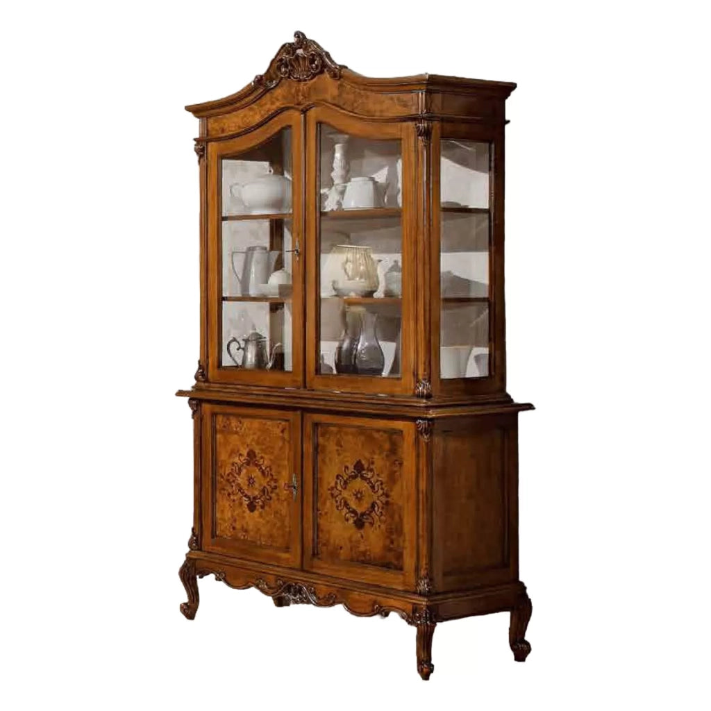 Cristalliera in legno di radica 3 porte 1 cassetto impero finitura bassano l.122 p.56 h.227 - Mobili 2G