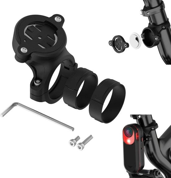 Supporto di attacco alla ruota con sistema di supporto per radar Garmin Varia RTL510 RTL515 e custodia per dispositivo AirTag.