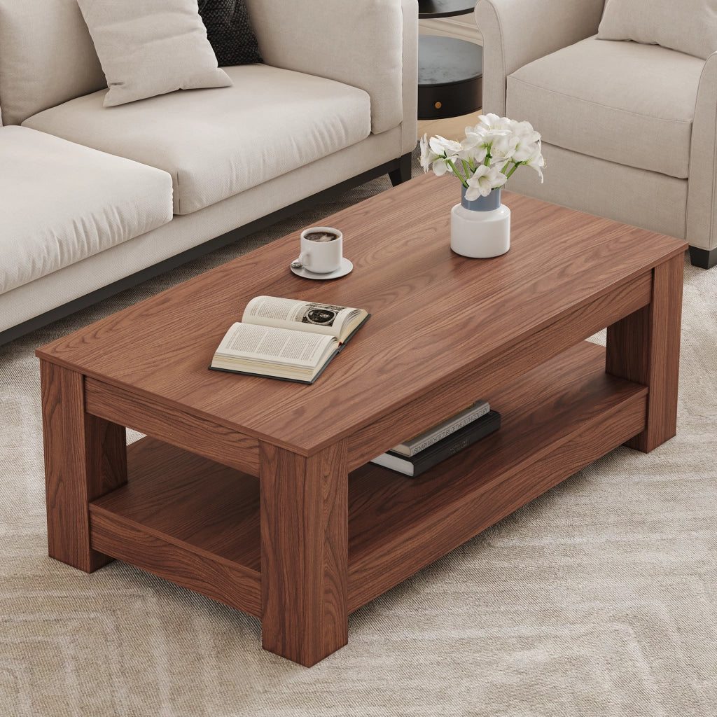 TAVOLO BASSO Rettangolare 111,5 x 62 x 21,5 cm Effetto Noce MDF a doppio livello