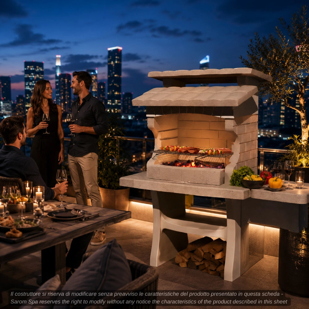 Sarom barbecue luxor 159 x 72 x 161,5 cm pietra ricostruita con tavolo laterale