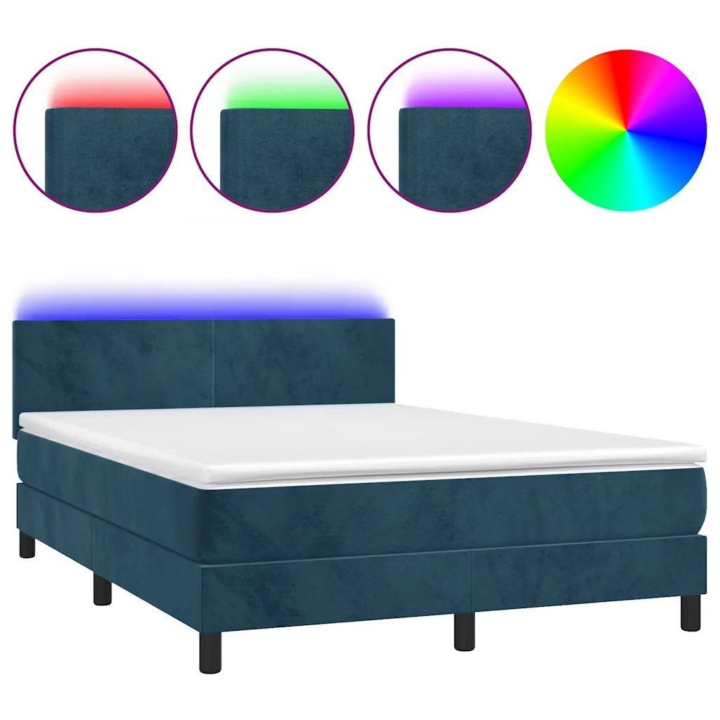 Letto a Molle con Materasso e LED Blu Scuro 140x200 cmcod mxl 74887