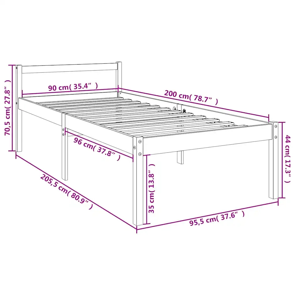 Letto per Anziani 90x200 cm in Legno Massello di Pino 810599