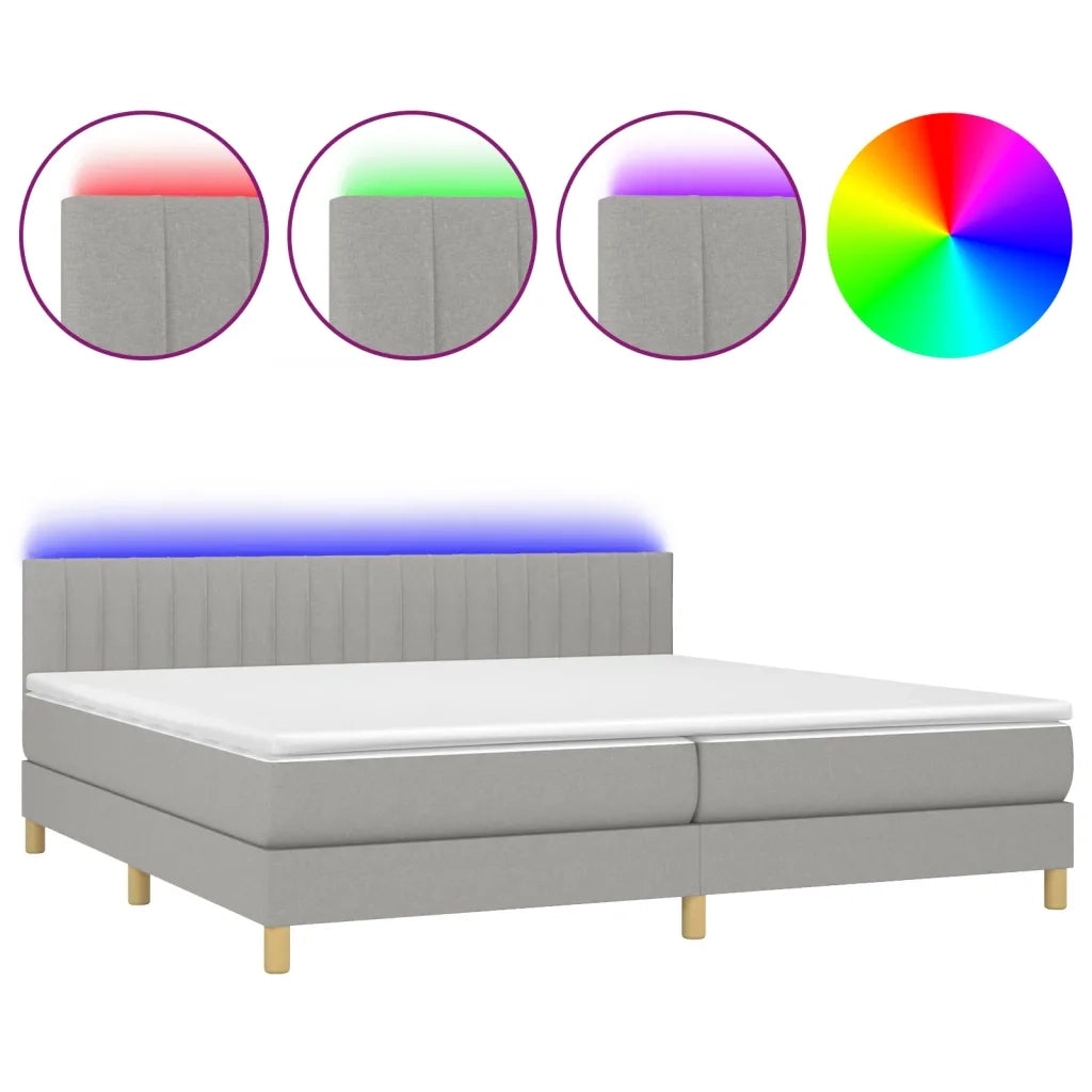 Letto a Molle Materasso e LED Grigio Chiaro 200x200 cm Tessuto 3133901