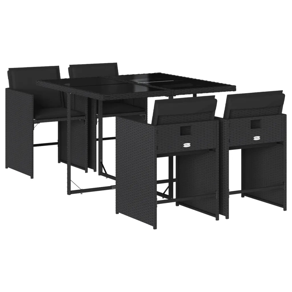 Set da Pranzo da Giardino 5 pz Nero con Cuscini in Polyrattan 3277842