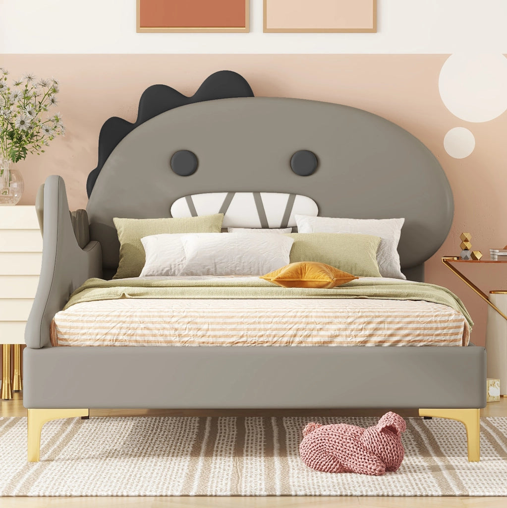 Letto per bambini a forma di dinosauro grigio 90 x 200 cm