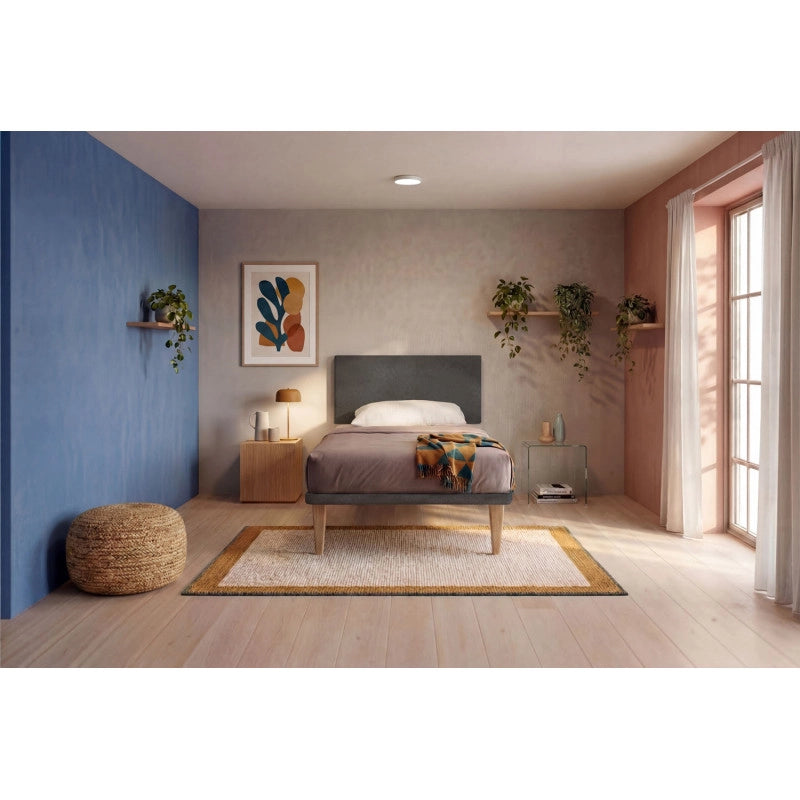 Letto imbottito Singolo 80x190 cm Flat - Con rete,Microfibra,Grigio