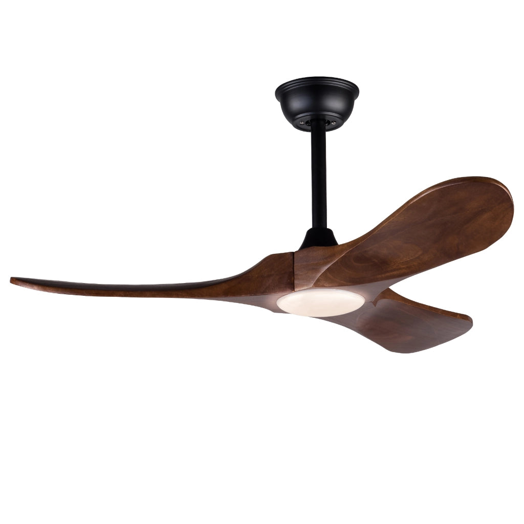 Ventilatore da soffitto da 42 pollici con luce LED dimmerabile e telecomando; nero e noce scuro