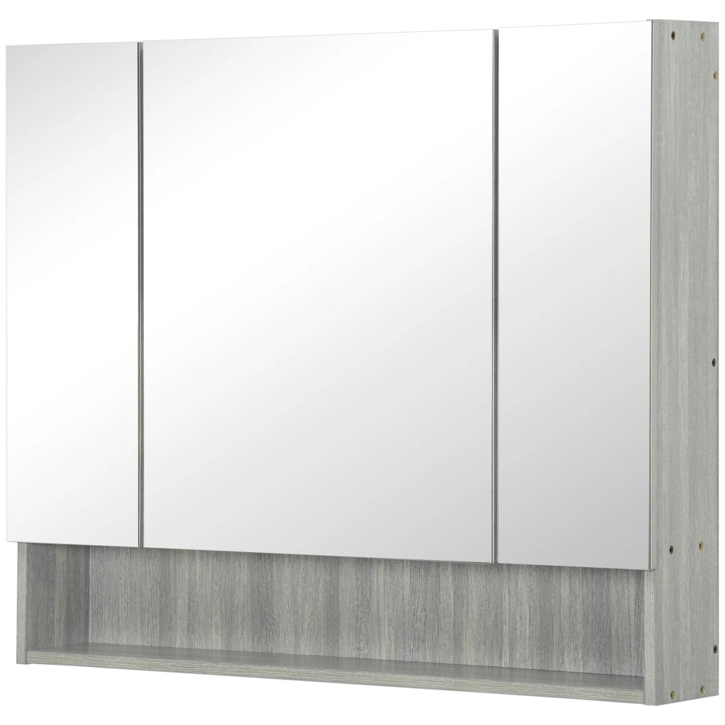 Armadio da bagno con specchio 3 ante ¨C zephmum ¨C grigio 90x15x75cm