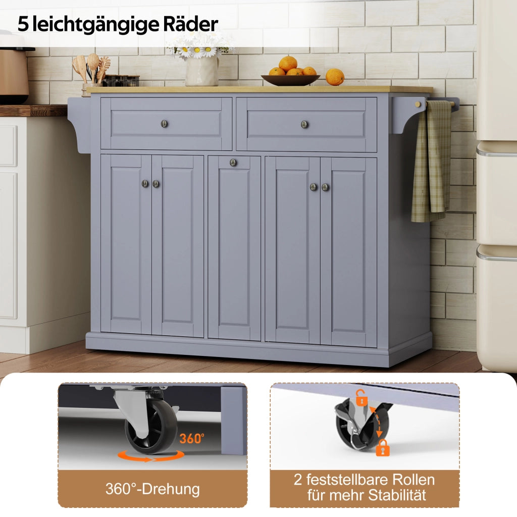 ISOLA DA CUCINA con piano ribaltabile 121x49(69)x89 cm MDF Naturale/Grigio