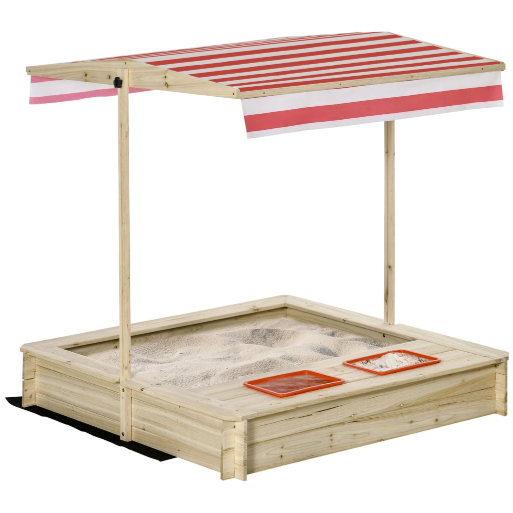 Sabbiera per Bambini 3-8 Anni con Tettuccio Regolabile, in Legno di Abete e Poliestere, 118x118x118 cm