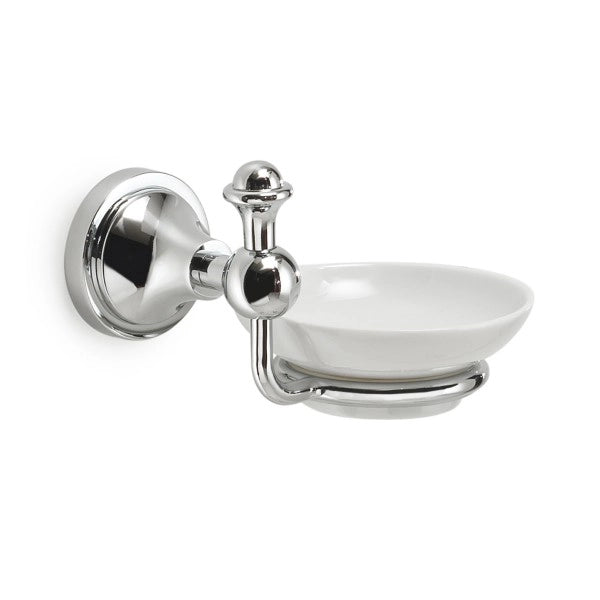 PORTA SAPONE DA PARETE IN ACCIAIO INOX E CERAMICA MODELLO NEVIS - DIM.  CM (LXPXH): 14,5X12,2X10,1  - CROMATO  - GDY