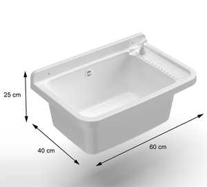 Lavatoio 60x40x25 cm Pilozzo a Parete con Dispenser in Resina Bianco