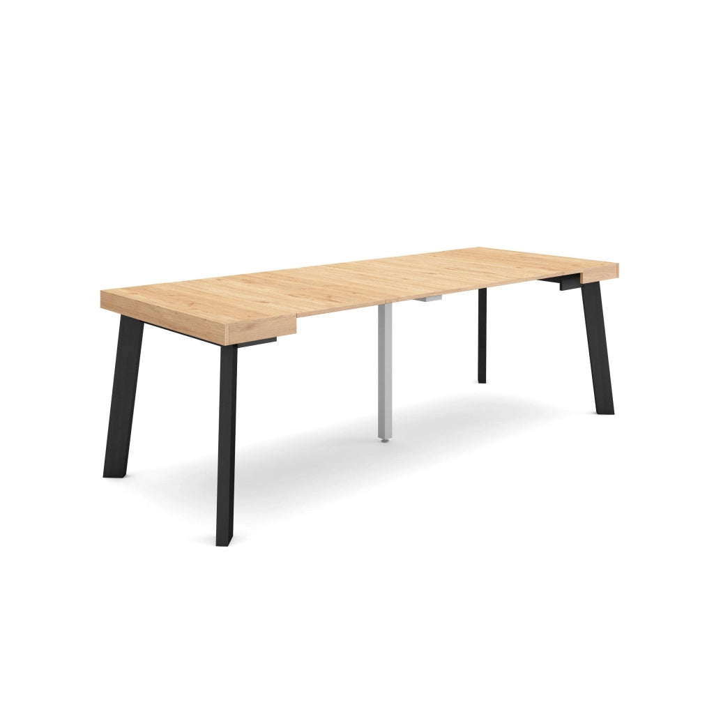 Consolle allungabile, 222x90x73cm, Per 10 persone, Gambe in legno, colore Rovere RF3072