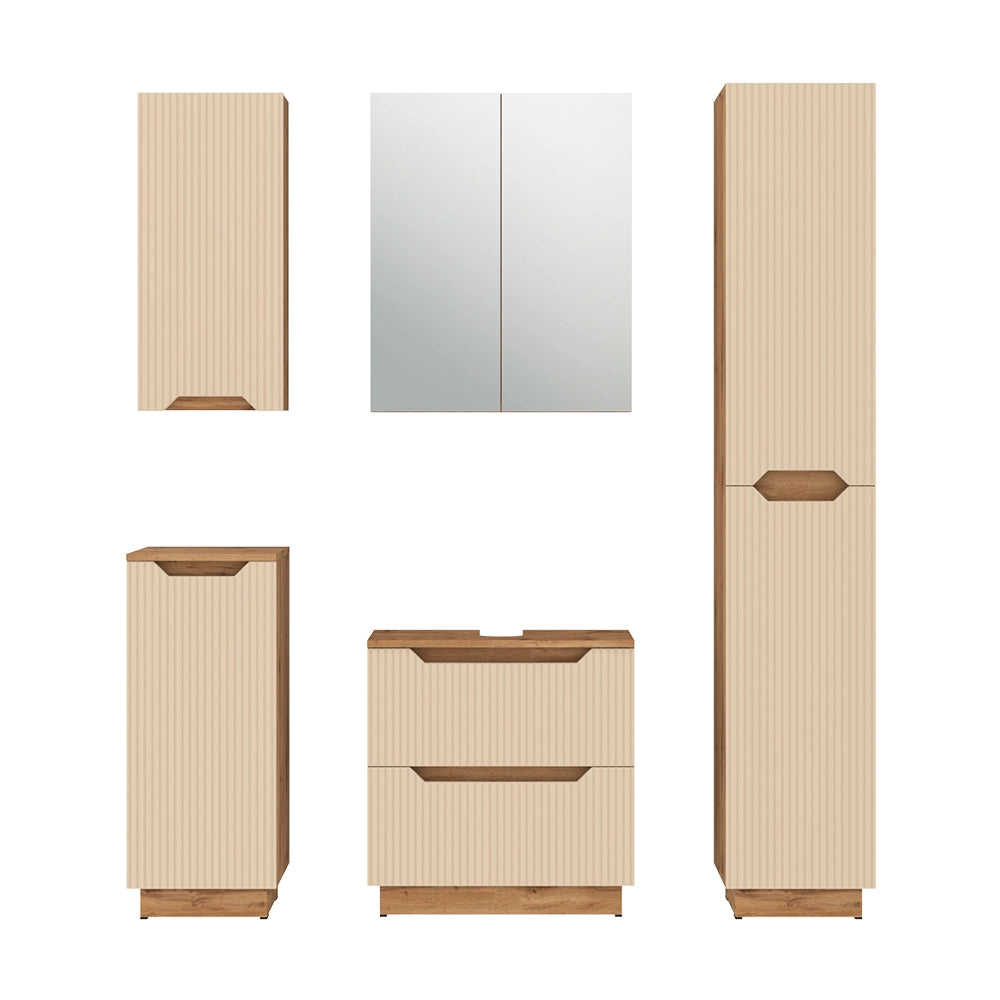 Vicco Set di mobili da bagno Rovere/cashmere a righe 5 parti