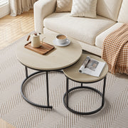 Set di tavolini da salotto rotondi impilabili in legno effetto rovere e metallo nero; 60 cm