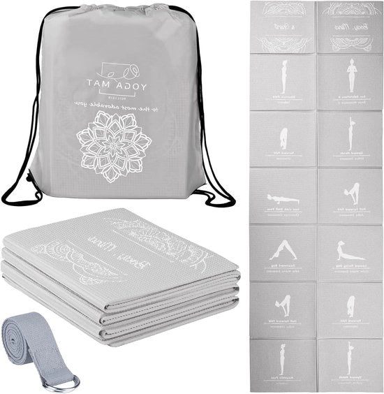 Mat di yoga antislip pieghevole per donne con cintura elastica per yoga, Pilates e fitness, ideale per casa e palestra