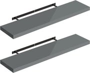 Mensola da Muro, Set di 2, Scaffale Sospeso da Parete Libreria Piccola per Soggiorno Cameretta Porta CD DVD, Pannello MDF 100x22,9x3,8cm, Grigio Lucido, RG9482gr-2