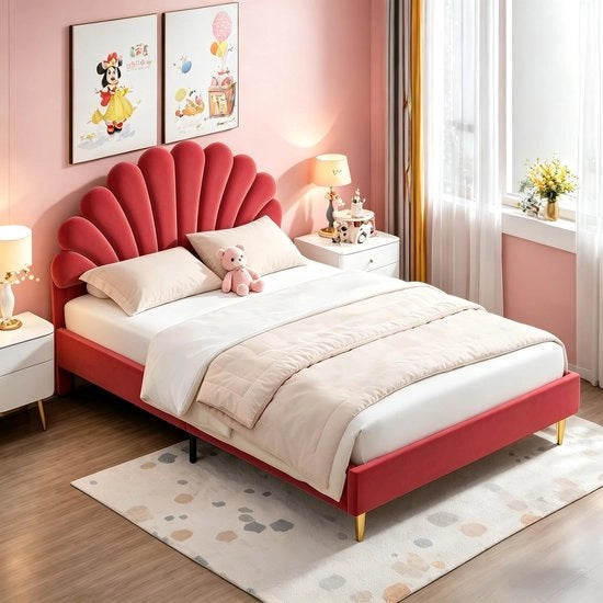 Letto a soppalco per bambina 140 x 200 cm con testata regolabile in altezza - Cuscino in velluto per letto a soppalco