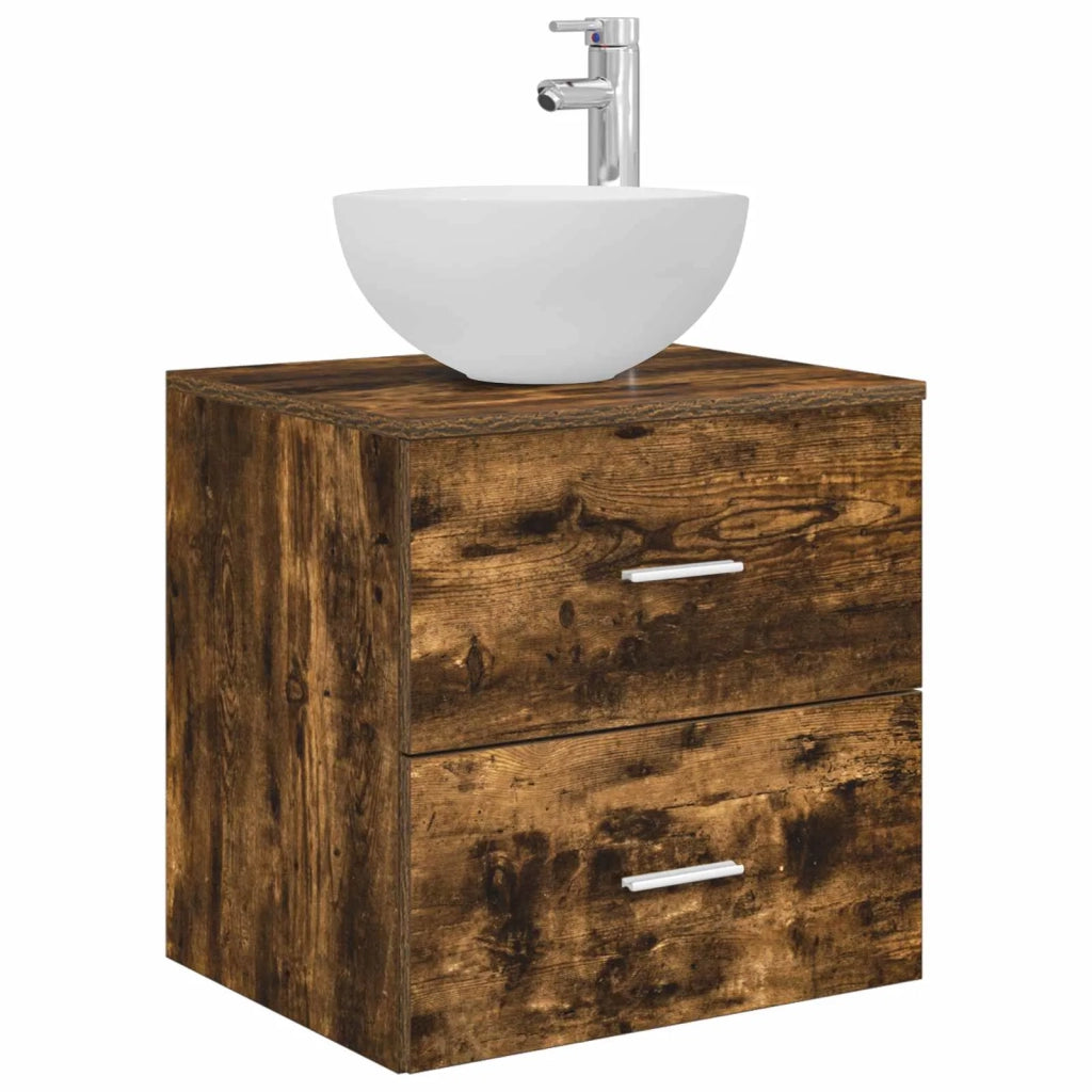 Mobiletto con Lavabo a Parete Rovere Fumo 49,5 x 35 x 63 cm 890258