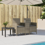 vidaXL Divano Giardino 2 Posti con Tavolo e Cuscini Grigio Polyrattan