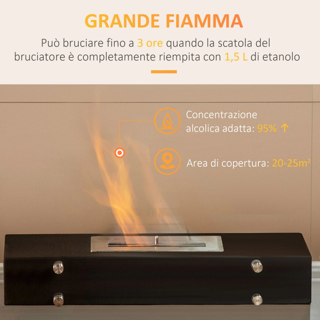 EasyComfort Camino Bioetanolo in Metallo e Vetro, 3h di Combustione con Serbatoio 1.5L e Copertura 25m², 60x26x50 cm, Nero