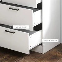 Cassettiera 6 Cassetti in Legno con Bordi Rialzati e Maniglie a U, 100x40x88 cm, Bianco
