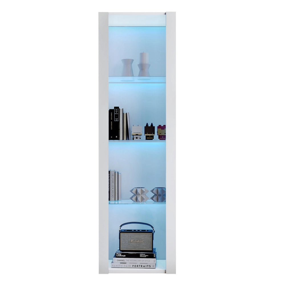 Vetrina con LED da app e 3 ripiani in vetro, finitura bianca lucida, per soggiorno e ufficio, 55 × 38 × 166 cm