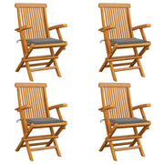 Sedie da Giardino con Cuscini Grigi 4 pz Massello di Teak cod mxl 6492