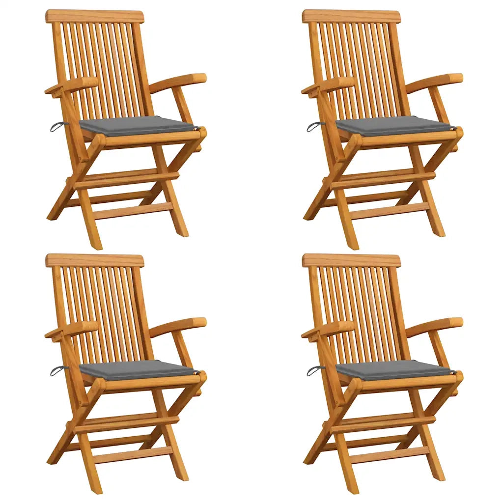 Sedie da Giardino con Cuscini Grigi 4 pz Massello di Teak cod mxl 6492