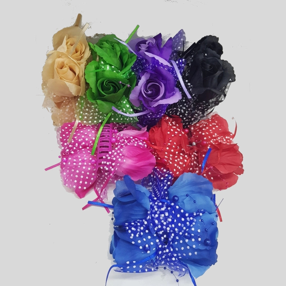 Trade Shop - 2 Fermaglio Fermagli Pinza 4 Fiori Fiore Rosa Perle Ferma Capelli Fermacapelli -